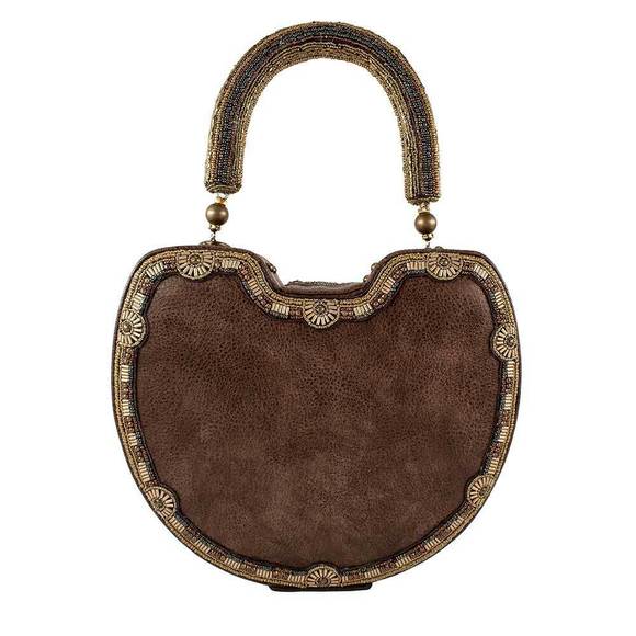 Mary Frances Lock it Up Beaded Handle Bag Leather Handbag Brown Gold Purse NEW - Picture 2 of 7